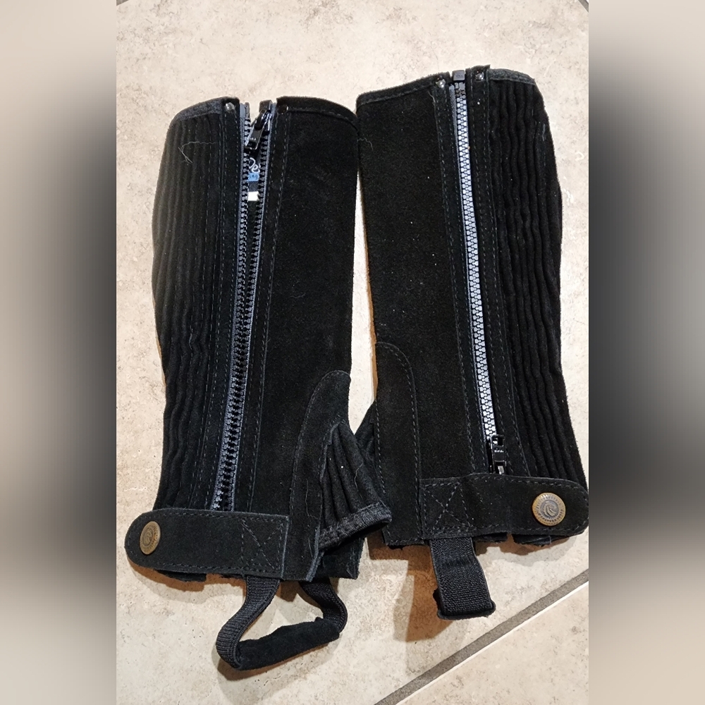 Perris Riding Apparel Black suede half Chaps children XS - Picture 2 of 5